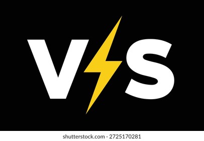 Blanco V S relámpago amarillo sobre fondo negro contra la competencia