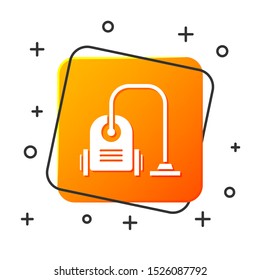 White Vacuum cleaner icon isolated on white background. Orange square button. Vector Illustration