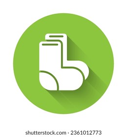 White Valenki icon isolated with long shadow. National Russian winter footwear. Traditional warm boots in Russia. Green circle button. Vector