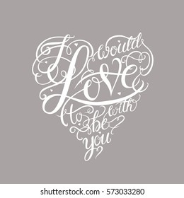 White valentine heart abstract composition. Vector illustration. Love Lettering calligraphy