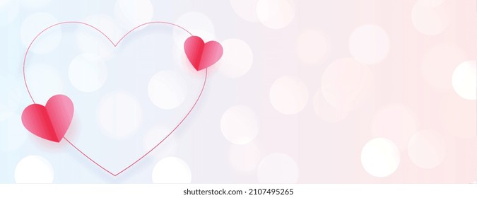 white valentines day banner with hearts frame