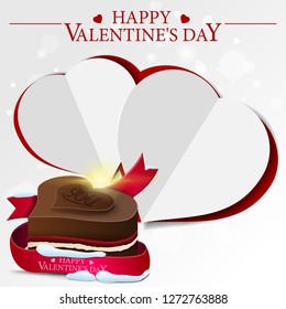 White Valentine's Day greeting card with chocolate candy