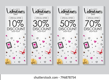 White Valentine's Day Sale. Banner vector Design and Illustration