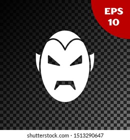 White Vampire icon isolated on transparent dark background. Happy Halloween party.  Vector Illustration