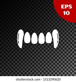 White Vampire teeth icon isolated on transparent dark background. Happy Halloween party. Vector Illustration White Vampire teeth icon isolated on transparent dark background. Happy Halloween party. Vector Illustration