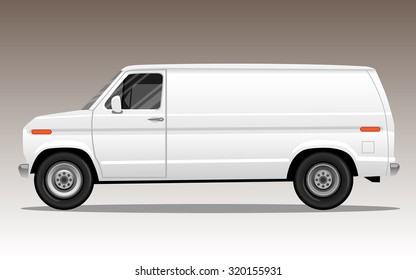 White Van With Blank Space For Text Or Logo. Detailed Vector Illustration.