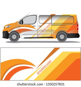 white van car decal witha orange graphic design. file is editable and ready to print