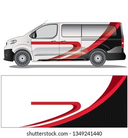 White Van Car Wrap With An Elegant Red Stripe Graphic Design. File Is Editable And Ready To Print