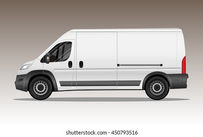 White van with large blank space for text or logo. Detailed vector illustration.