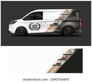 White van mockup with modern interior design wrap, ideal for home renovation or construction company branding.