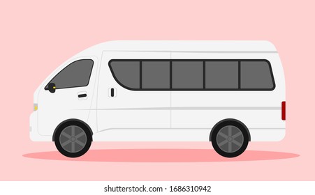 La camioneta blanca se coloca por separado con fondo rosa, ilustración vectorial.