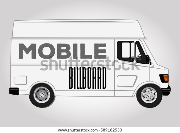 White Van with\
solid and flat color design. Blank mobile billboard template\
isolated on white background.\
