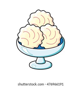 White Vanilla Ice Cream Scoops In Bowl, Icon Isolated.