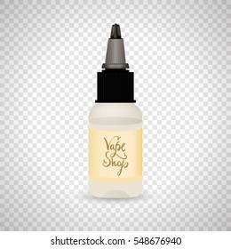 White vape bottle with liquid or aroma. Electronic cigarette accessorize with label. 3d object mockup for vaporizer design