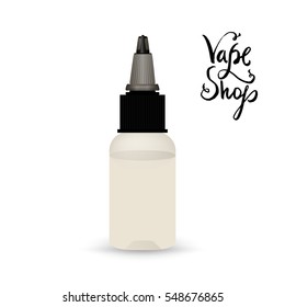 White vape bottle with liquid. Electronic cigarette accessorize, blank 3d object mockup for vaporizer design