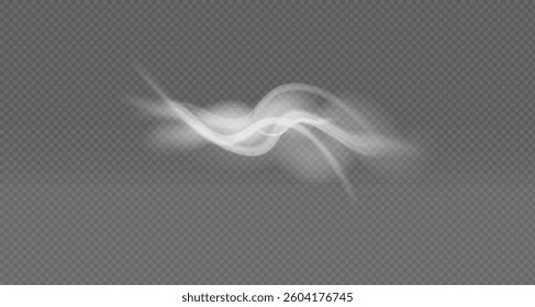White vapour, swirl or cloud looking realistic on transparent background. Set in 3D vector style. PNG