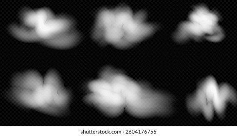 White vapour, swirl or cloud looking realistic on transparent background. Set in 3D vector style. PNG