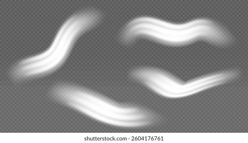 White vapour, swirl or cloud looking realistic on transparent background. Set in 3D vector style. PNG
