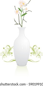 White vase with bouquet of flowers. Vector