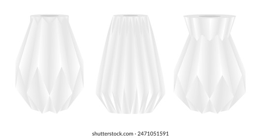 white vase vector set, porcelain vessel for flowers. trendy and modern vase with geometric texture. vector illustration isolated on white background.