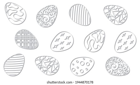 White vector 3d paper cut wallpaper with Easter eggs with patterns