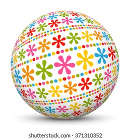 White Vector 3D Sphere with Abstract Design Pattern - Round Template Object with Texture Mapping.