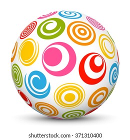 White Vector 3D Sphere with Abstract Design Pattern - Round Template Object with Texture Mapping.