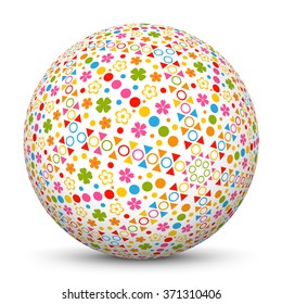 White Vector 3D Sphere with Abstract and Filigree Design Pattern - Round Template Object with Texture Mapping.