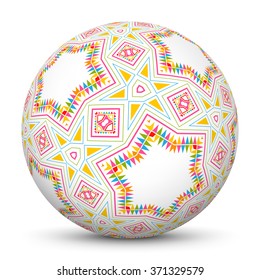 White Vector 3D Sphere with Abstract and Filigree Design Pattern - Round Template Object with Texture Mapping. Easter Decoration Ball.