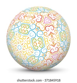 White Vector 3D Sphere with Abstract and Filigree Design Pattern - Round Template Object with Texture Mapping.