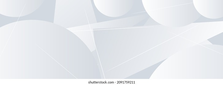 White vector abstract geometric background with 3D triangle and circles. White wide geometric banner for website, header, landing page. Vector illustration