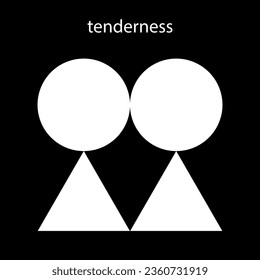 A White Vector abstract geometric figures isolated on a black background symbol love or tenderness with lettering Tenderness