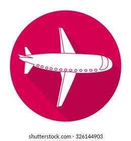 White vector airplane on color circle background.