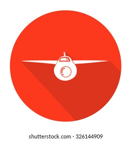White vector airplane on color circle background.