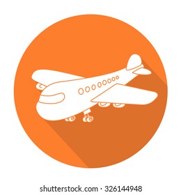 White vector airplane on color circle background.