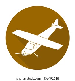 White vector airplane on color circle background.