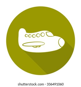 White vector airplane on color circle background.