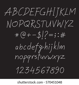 White vector alphabet written with a pen on tablet. 