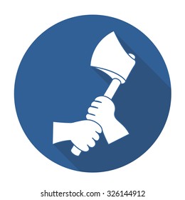 White vector axe on color circle background.