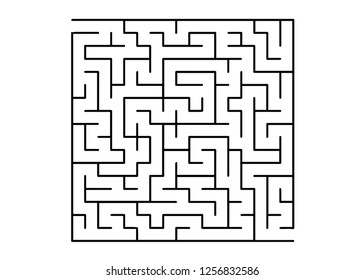 White vector background with a black maze. Complex illustration with mazes on a white template. Pattern for leisure tasks, games.