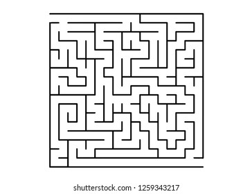 White vector background with a black maze. Black and white maze in a simple style. Pattern for children books, magazines.