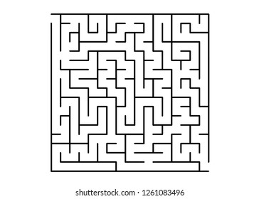 White vector background with a black maze. Modern illustration with maze on a white backdrop. Pattern for educational magazines, books.