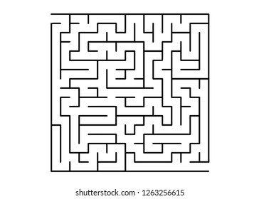 White vector background with a black maze. Modern illustration with maze on a white backdrop. Concept for pazzle, labyrinth books, magazines.