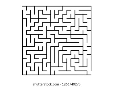 White vector background with a black maze. Modern illustration with maze on a white backdrop. Pattern for children books, magazines.