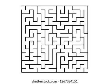 White vector background with a black maze. Complex illustration with mazes on a white template. Pattern for leisure tasks, games.