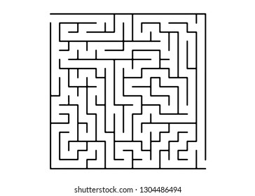 White vector background with a black maze. Modern illustration with maze on a white backdrop. Pattern for children books, magazines.