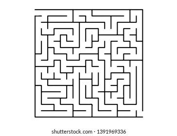 White vector background with a black maze. Complex illustration with mazes on a white template. Concept for pazzle, labyrinth books, magazines.