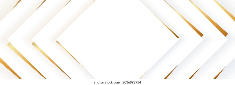 White vector background with geometric ornament in minimal style with golden gradient stripes and blank space for your text.