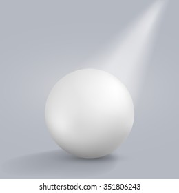 White vector ball on grey background with ray of light directed on it