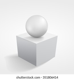White vector ball placed on white cube